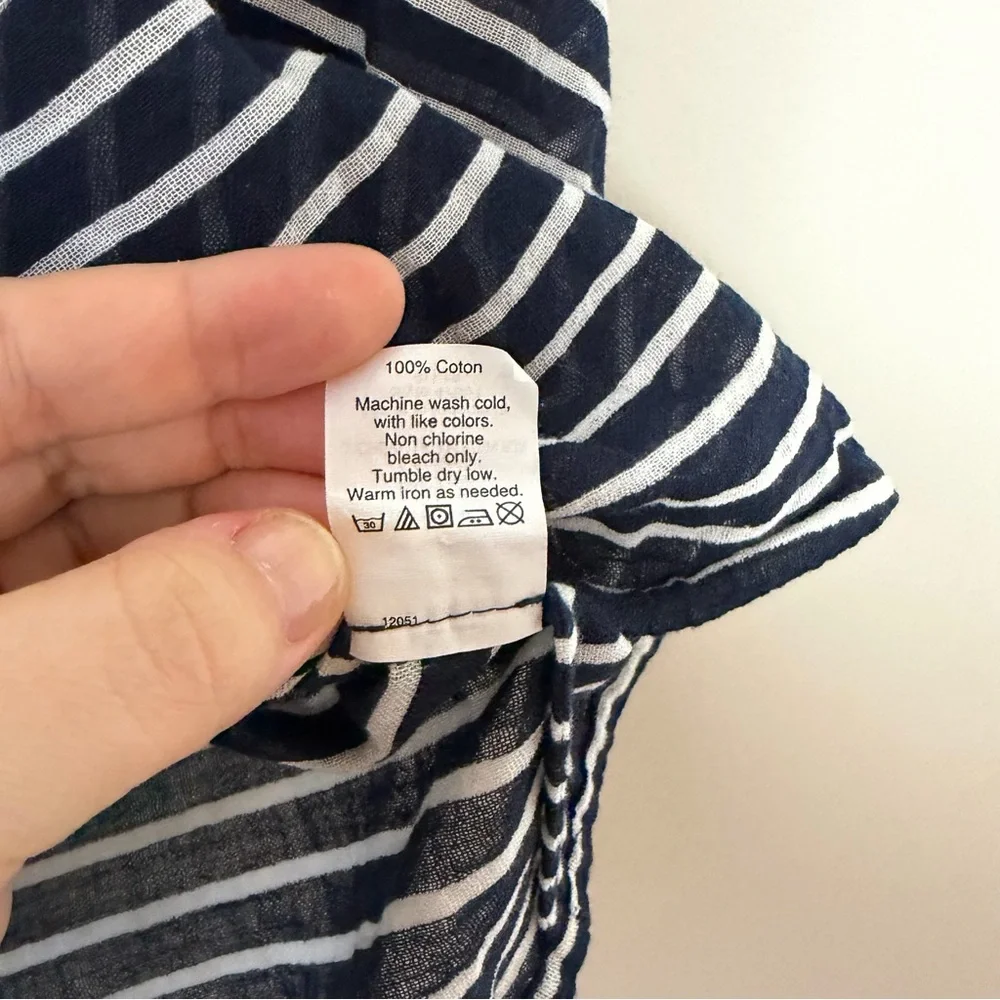 J.‎ Crew Navy Striped Sheer Boat Neck Three Quarter Sleeve Top Women's Large